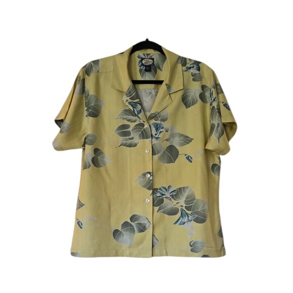 TOMMY BAHAMA Women's Yellow Floral Silk Button Up Vintage Shirt Size Large - Picture 1 of 10